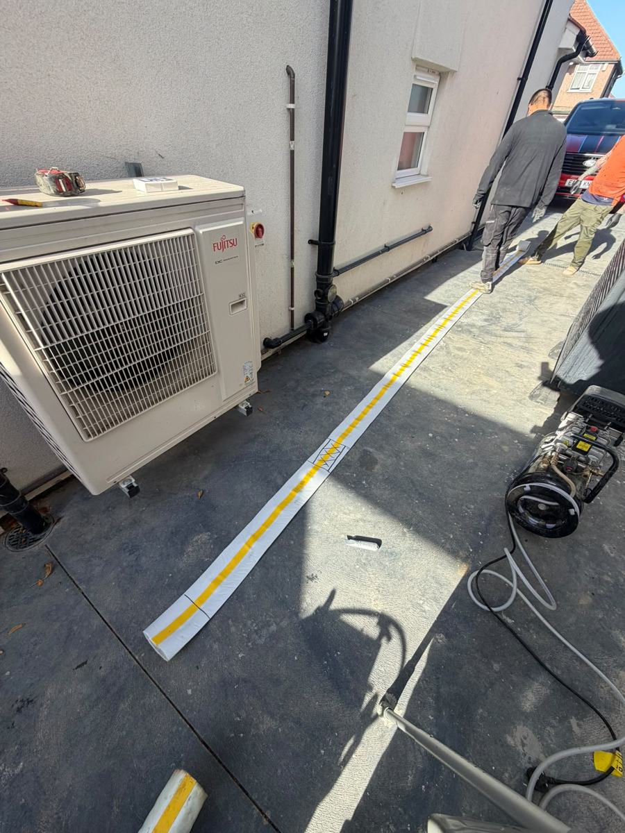 Resin liner laid on the ground ready for installation